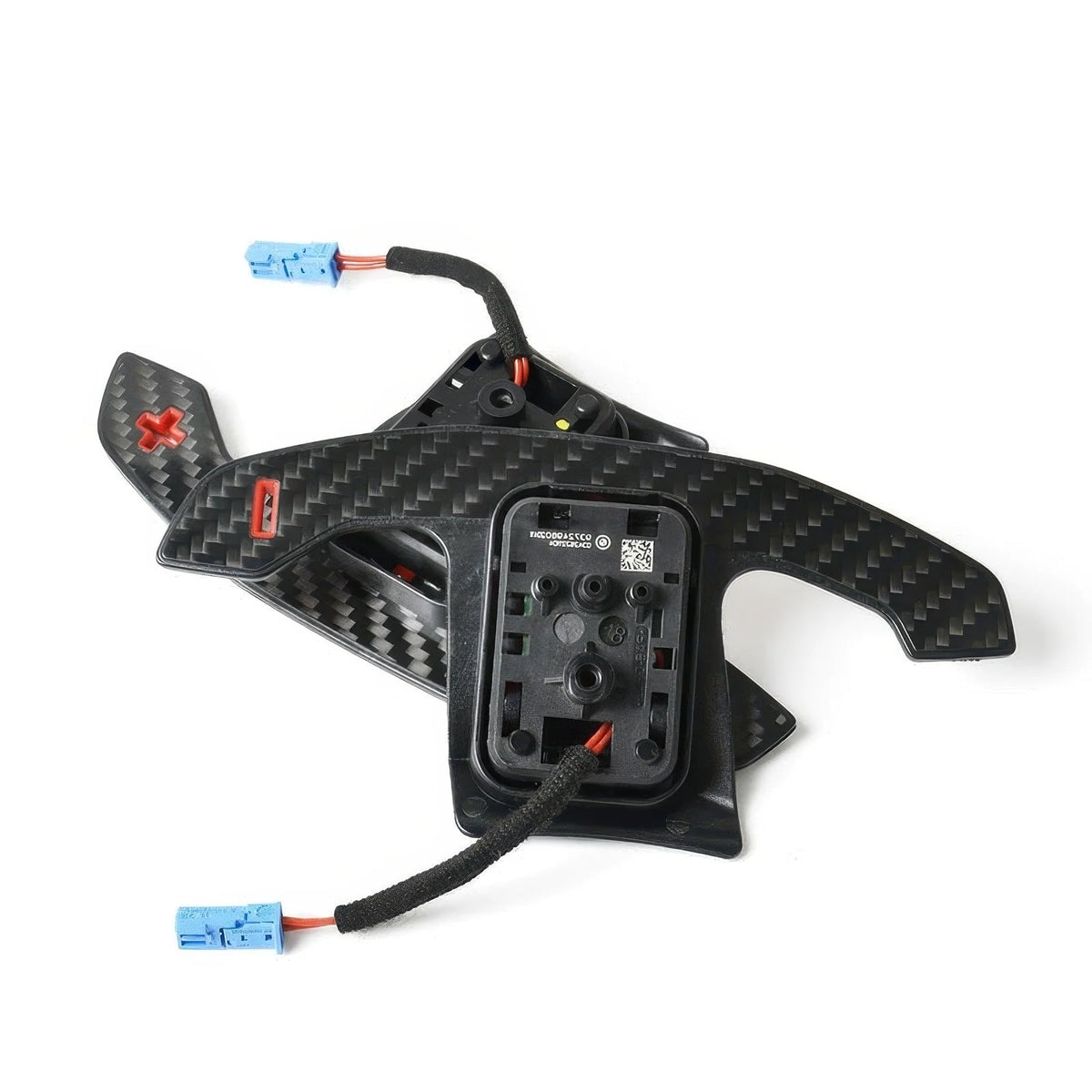 Paddle shifter pair stacked, showing a switch housing and red symbols